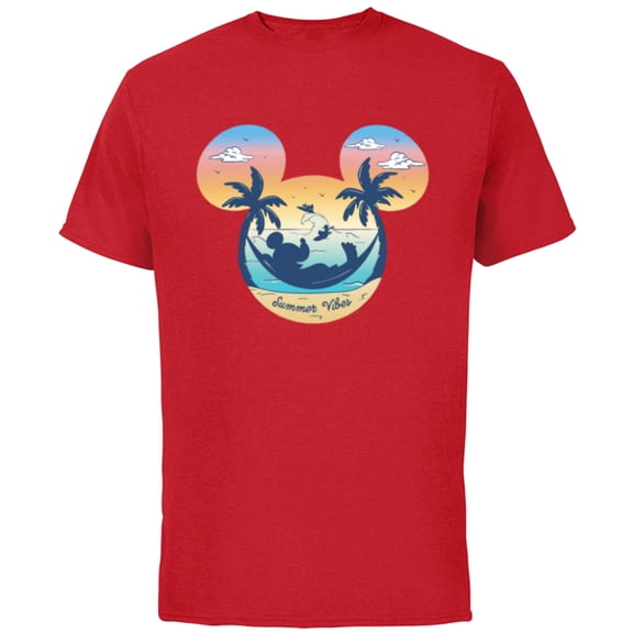 Disney Mickey Mouse & Pals Beach Vacation Summer Vibes- Short Sleeve Cotton T-Shirt for Adults - Customized-Red