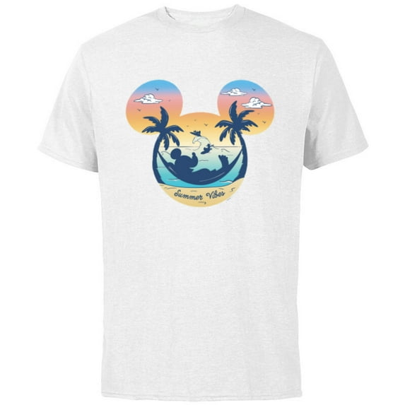 Disney Mickey Mouse & Pals Beach Vacation Summer Vibes- Short Sleeve Cotton T-Shirt for Adults - Customized-White