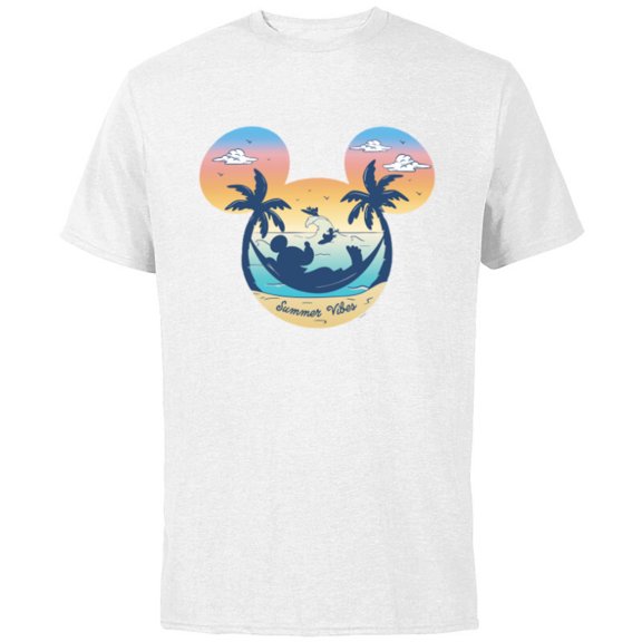 Disney Mickey Mouse & Pals Beach Vacation Summer Vibes- Short Sleeve Cotton T-Shirt for Adults - Customized-White