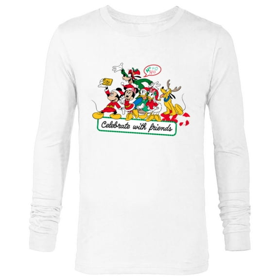 Disney Mickey Mouse & Pals Celebrate with Friends Christmas - Long Sleeve T-Shirt for Men - Customized-White