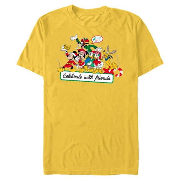 Disney Mickey Mouse & Pals Celebrate with Friends Christmas - Short Sleeve Blended T-Shirt for Adults - Customized-Yellow