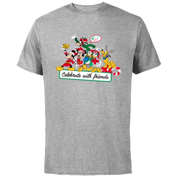 Disney Mickey Mouse & Pals Celebrate with Friends Christmas - Short Sleeve Cotton T-Shirt for Adults - Customized-Athletic Heather