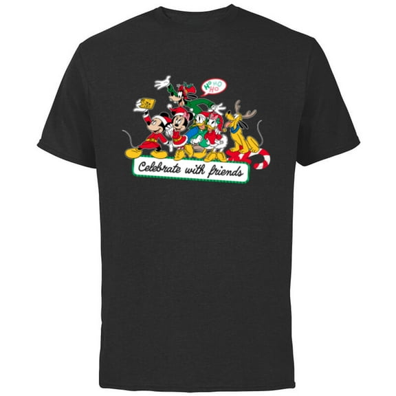Disney Mickey Mouse & Pals Celebrate with Friends Christmas - Short Sleeve Cotton T-Shirt for Adults - Customized-Black