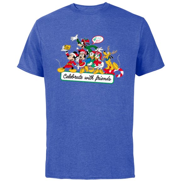 Disney Mickey Mouse & Pals Celebrate with Friends Christmas - Short Sleeve Cotton T-Shirt for Adults - Customized-Royal Heather