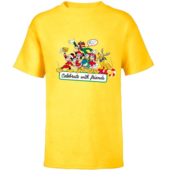 Disney Mickey Mouse & Pals Celebrate with Friends Christmas - Short Sleeve T-Shirt for Kids - Customized-Yellow