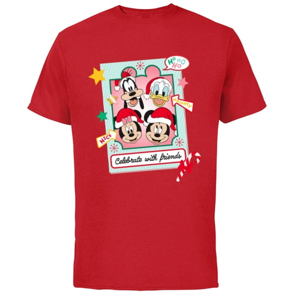 Disney Mickey Mouse & Pals Christmas Celebrate with Friends - Short Sleeve Cotton T-Shirt for Adults - Customized-Red