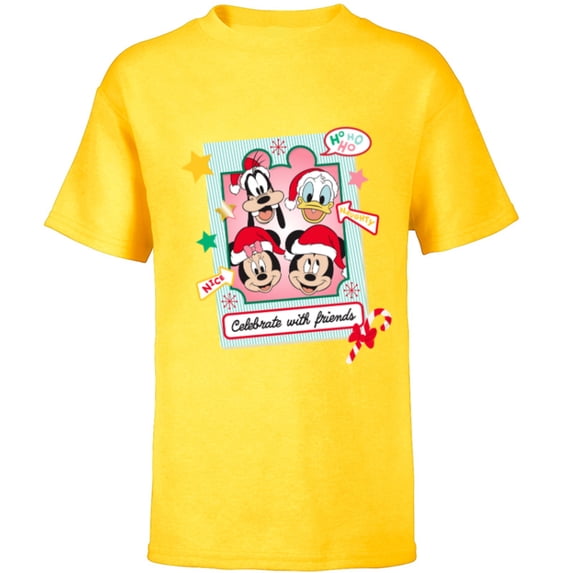 Disney Mickey Mouse & Pals Christmas Celebrate with Friends - Short Sleeve T-Shirt for Kids - Customized-Yellow