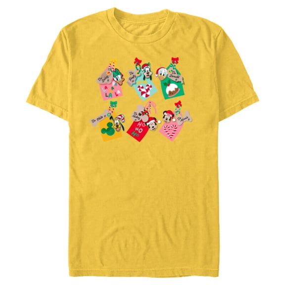Disney Mickey Mouse & Pals Holiday Christmas Gift Tags - Short Sleeve Blended T-Shirt for Adults - Customized-Yellow