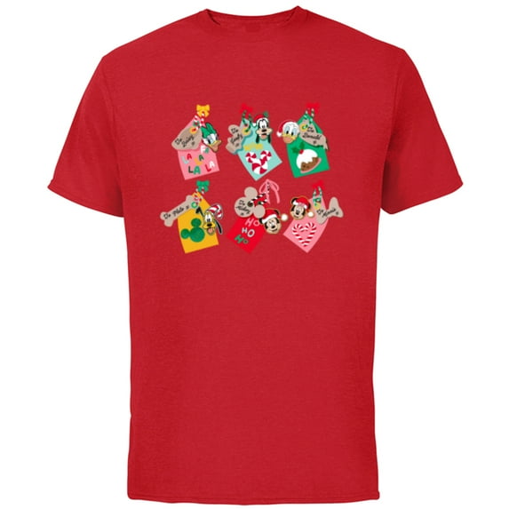 Disney Mickey Mouse & Pals Holiday Christmas Gift Tags - Short Sleeve Cotton T-Shirt for Adults - Customized-Red