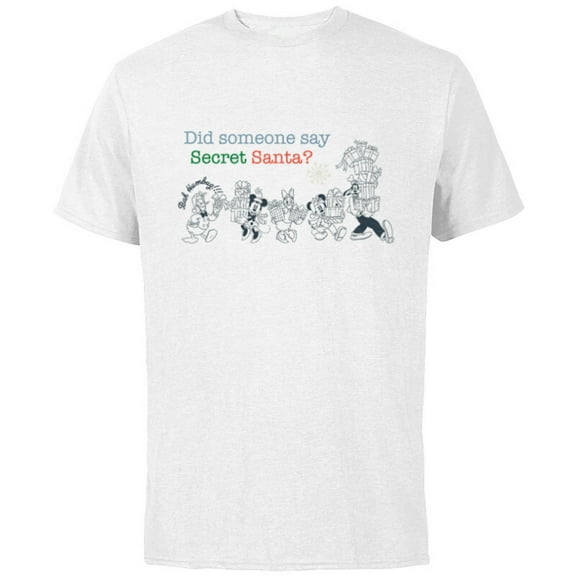 Disney Mickey Mouse & Pals Holiday Christmas Secret Santa - Short Sleeve Cotton T-Shirt for Adults - Customized-White