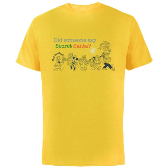 Disney Mickey Mouse & Pals Holiday Christmas Secret Santa - Short Sleeve Cotton T-Shirt for Adults - Customized-Yellow