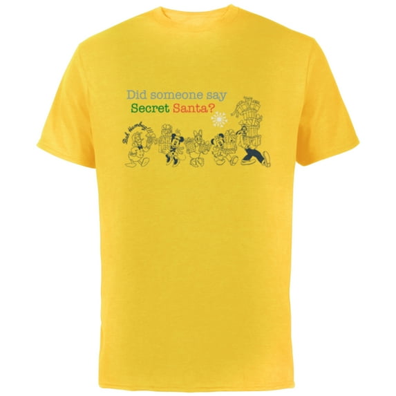 Disney Mickey Mouse & Pals Holiday Christmas Secret Santa - Short Sleeve Cotton T-Shirt for Adults - Customized-Yellow