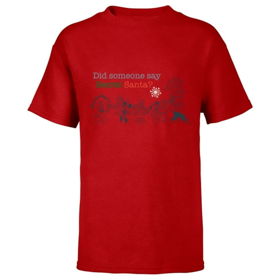 Disney Mickey Mouse & Pals Holiday Christmas Secret Santa - Short Sleeve T-Shirt for Kids - Customized-Red