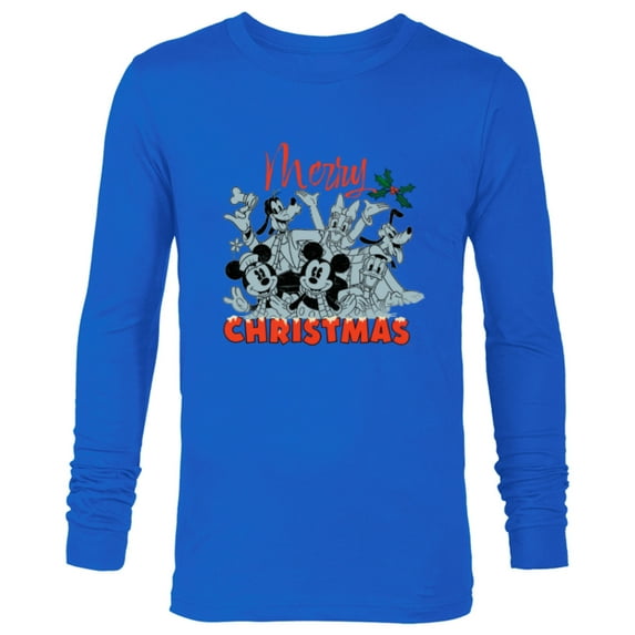 Disney Mickey Mouse & Pals Merry Christmas Retro Distressed - Long Sleeve T-Shirt for Men - Customized-Navy