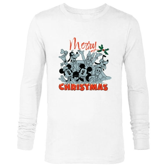 Disney Mickey Mouse & Pals Merry Christmas Retro Distressed - Long Sleeve T-Shirt for Men - Customized-White