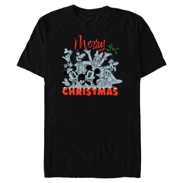 Disney Mickey Mouse & Pals Merry Christmas Retro Distressed - Short Sleeve Blended T-Shirt for Adults - Customized-Black
