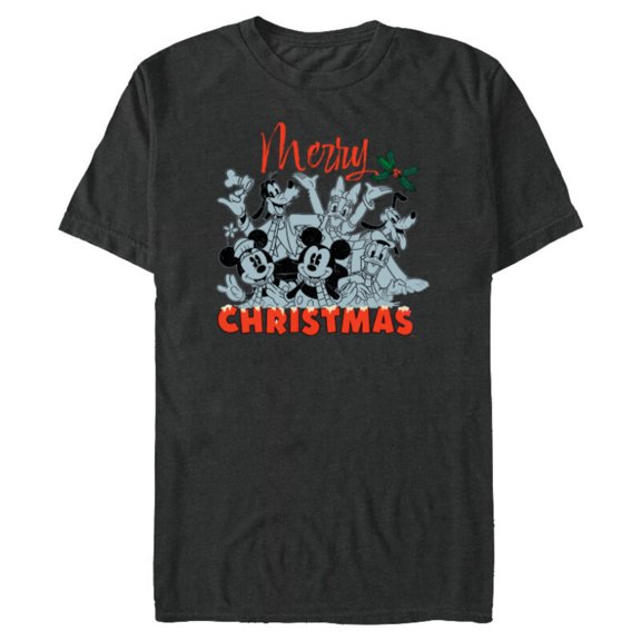 Disney Mickey Mouse & Pals Merry Christmas Retro Distressed - Short Sleeve Blended T-Shirt for Adults - Customized-Dark Heather