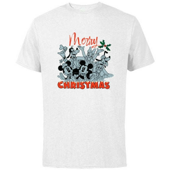 Disney Mickey Mouse & Pals Merry Christmas Retro Distressed - Short Sleeve Cotton T-Shirt for Adults - Customized-White