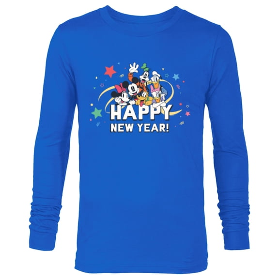 Disney Mickey Mouse & Pals Retro Happy New Year Celebration - Long Sleeve T-Shirt for Men - Customized-Navy