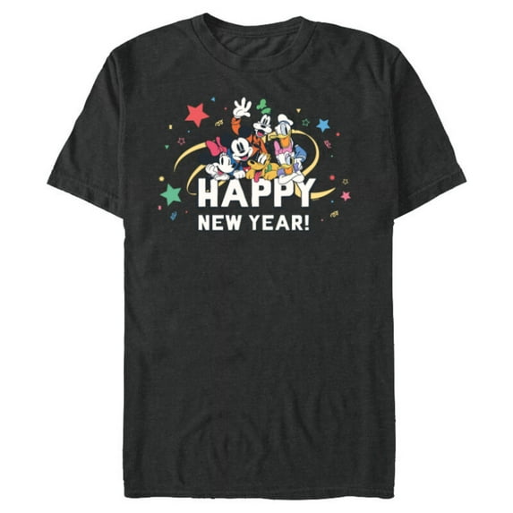 Disney Mickey Mouse & Pals Retro Happy New Year Celebration - Short Sleeve Blended T-Shirt for Adults - Customized-Dark Heather