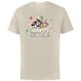 thumbnail image 1 of Disney Mickey Mouse & Pals Retro Happy New Year Celebration - Short Sleeve Cotton T-Shirt for Adults - Customized-Natural, 1 of 5