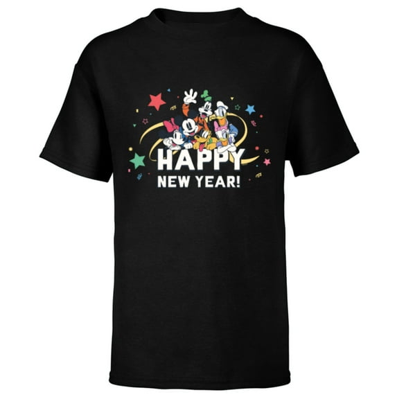 Disney Mickey Mouse & Pals Retro Happy New Year Celebration - Short Sleeve T-Shirt for Kids - Customized-Black