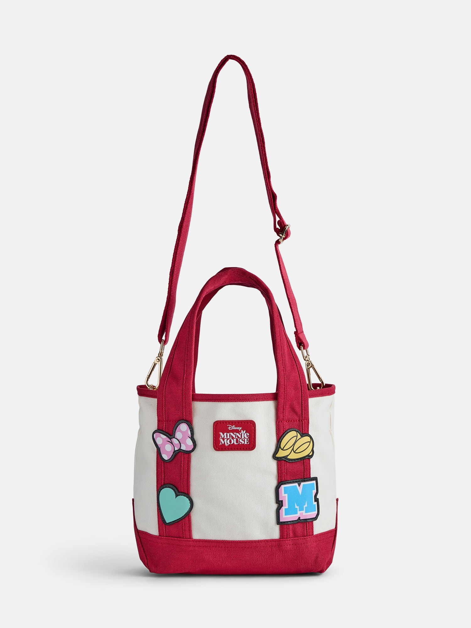 Disney Mickey Mouse Women's Patches Canvas Tote Bag, Red