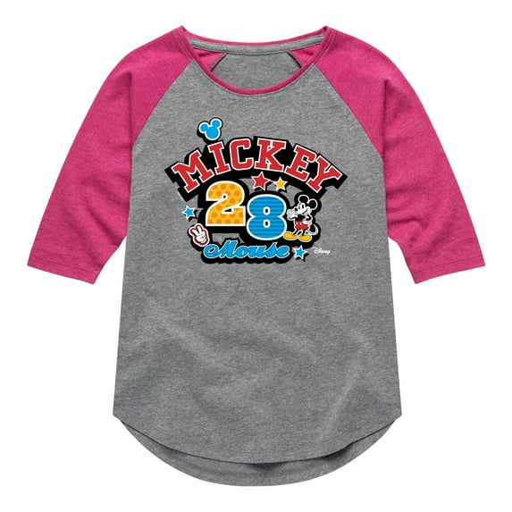 Disney - Mickey Mouse Pattern Collage - Toddler & Youth Girls Raglan Graphic T-Shirt
