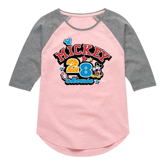 Disney - Mickey Mouse Pattern Collage - Toddler & Youth Girls Raglan Graphic T-Shirt