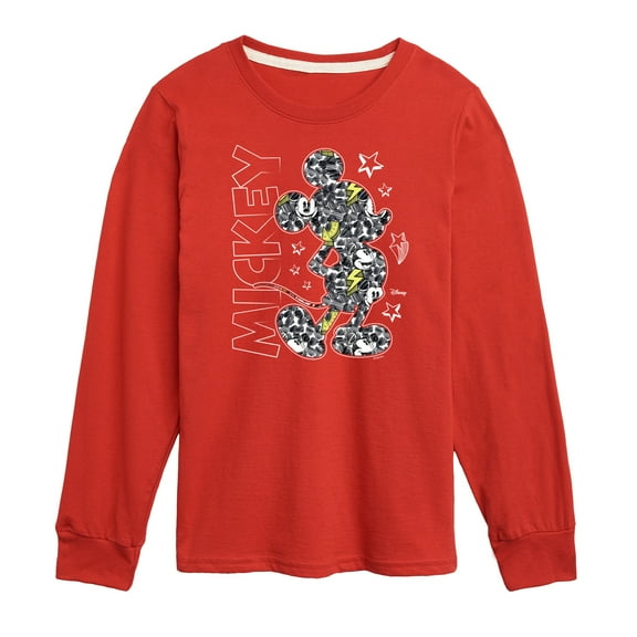 Disney - Mickey Mouse Pattern Drawing - Youth Long Sleeve Graphic T-Shirt