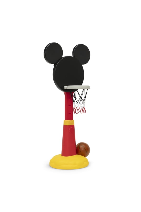 Disney Mickey Mouse Plastic Basketball Set by Delta Children - Includes Basketball Hoop, 1 Basketball and Ball Pump, Red/Black