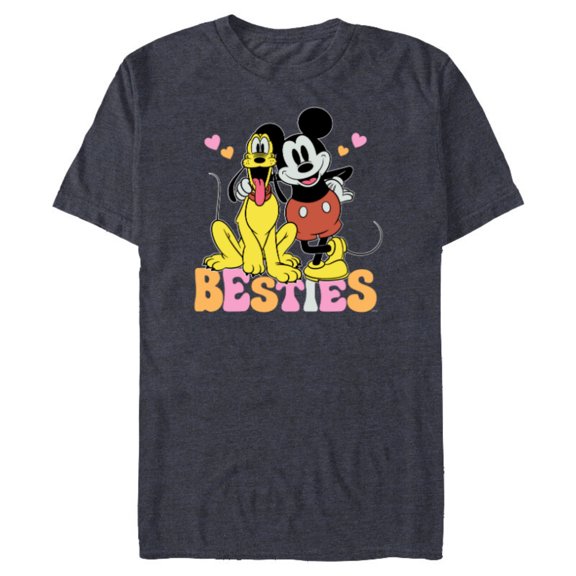 Disney Mickey Mouse Pluto Besties BFF Best Friends Valentine - Short Sleeve Blended T-Shirt for Adults - Customized-Navy Heather
