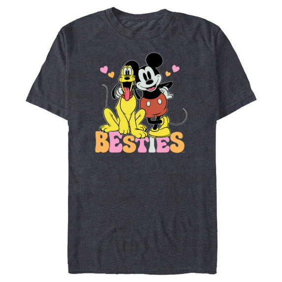 Disney Mickey Mouse Pluto Besties BFF Best Friends Valentine - Short Sleeve Blended T-Shirt for Adults - Customized-Navy Heather