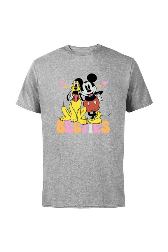 Mickey Mouse Pluto Besties BFF Best Friends Valentine - Short Sleeve Cotton T-Shirt for Adults - Customized-Athletic Heather