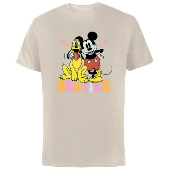 Disney Mickey Mouse Pluto Besties BFF Best Friends Valentine - Short Sleeve Cotton T-Shirt for Adults - Customized-Natural