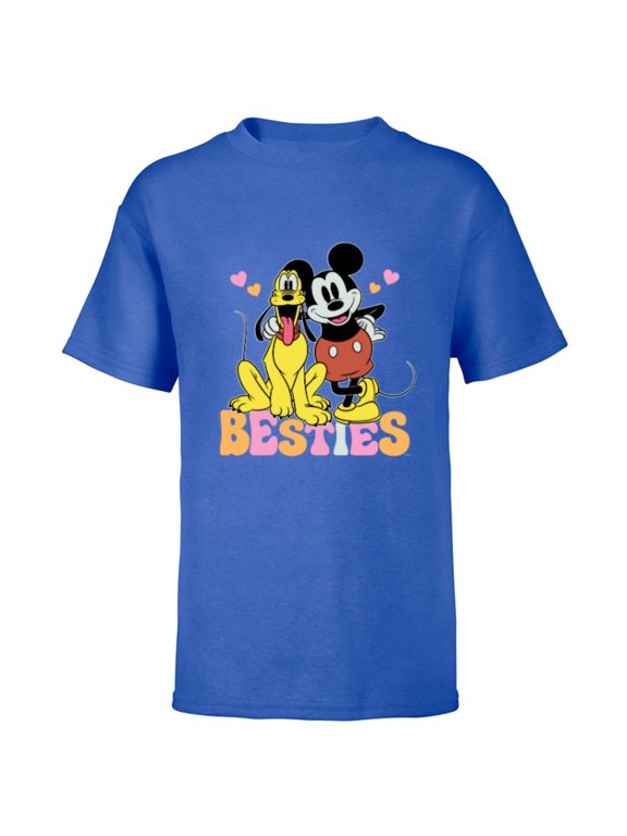 Mickey Mouse Pluto Besties BFF Best Friends Valentine - Short Sleeve T-Shirt for Kids - Customized-Royal