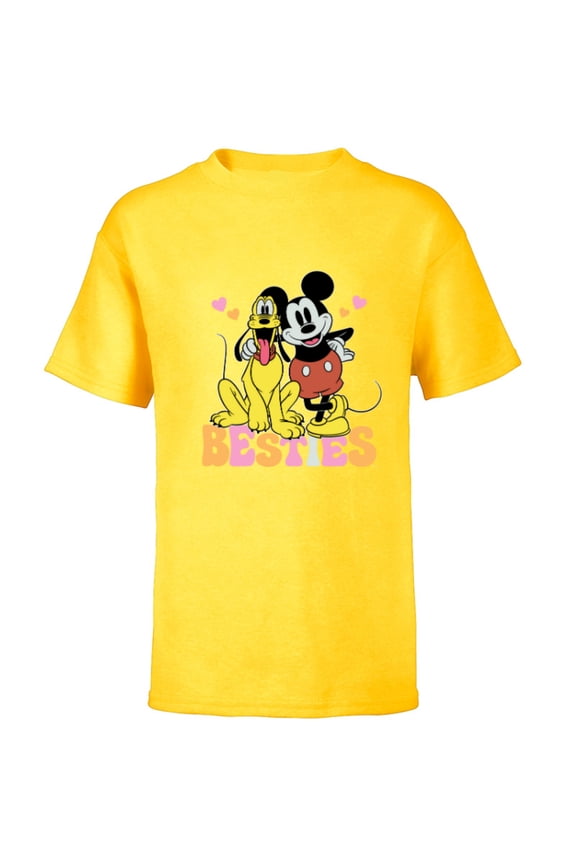 Mickey Mouse Pluto Besties BFF Best Friends Valentine - Short Sleeve T-Shirt for Kids - Customized-Yellow
