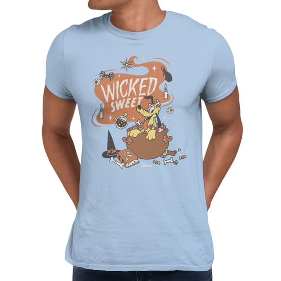 Disney Mickey Mouse Pluto Cauldron Halloween Men's T Shirt (Light Blue, S-XXXL)
