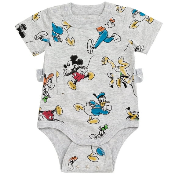 Disney Mickey Mouse Pluto Donald Duck Goofy Infant Baby Boys G-Tube Adaptive Bodysuit Gray 12-18 Months