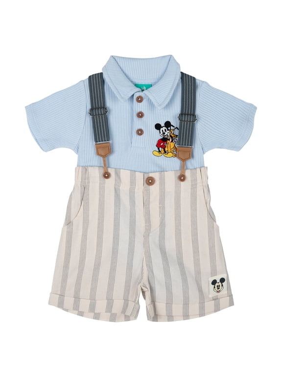 Mickey Mouse Pluto Ribbed Polo Bodysuit and Shorts Outfit Set Newborn to Infant
