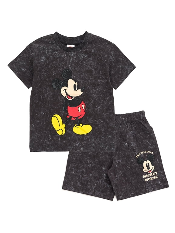 Mickey Mouse Pluto Vintage Drop Shoulder T-Shirt and Shorts Outfit Set Toddler to Big Kid