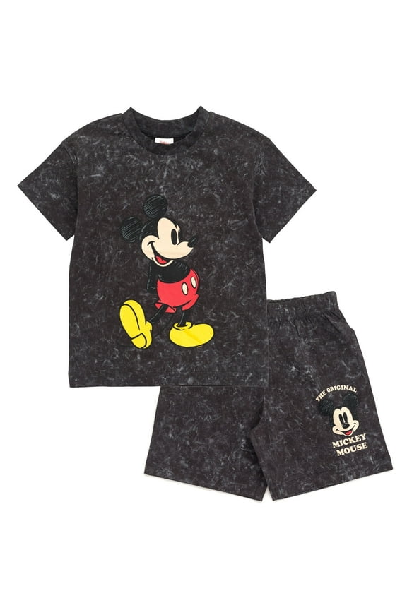 Mickey Mouse Pluto Vintage Drop Shoulder T-Shirt and Shorts Outfit Set Toddler to Big Kid