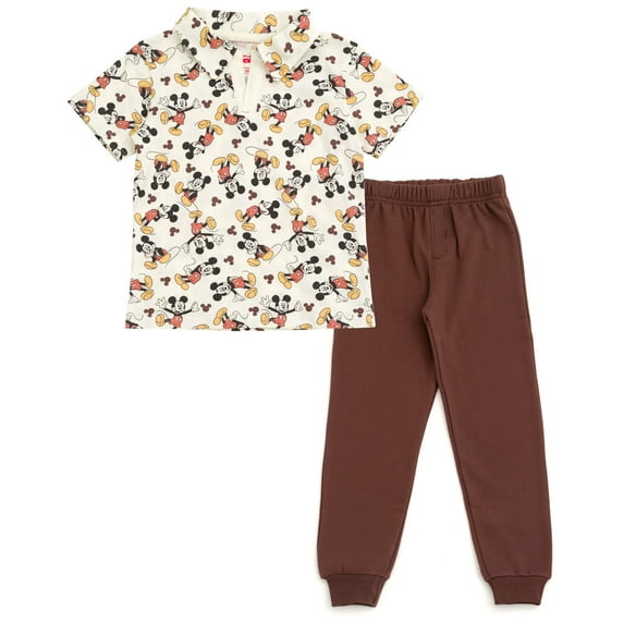 Disney Mickey Mouse Polo Shirt and Fleece Jogger Pants Outfit Set Toddler to Big Kid