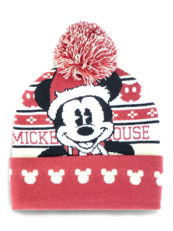 Mickey Mouse Pom Beanie, Red White