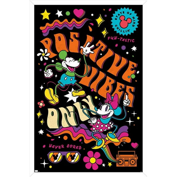 Disney Mickey Mouse - Positive Vibes Wall Poster, 14.725" x 22.375", Framed