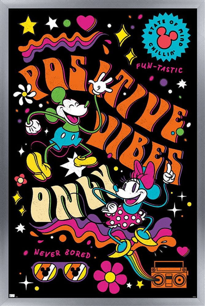 Disney Mickey Mouse - Positive Vibes Wall Poster, 22.375" x 34", Framed