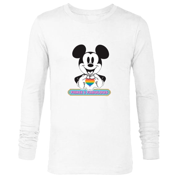 Disney Mickey Mouse Pride Fierce & Fabulous Rainbow Heart - Long Sleeve T-Shirt for Men - Customized-White