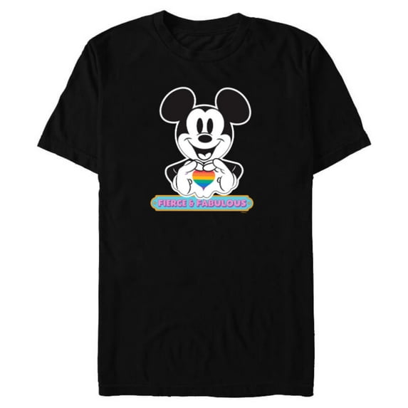 Disney Mickey Mouse Pride Fierce & Fabulous Rainbow Heart - Short Sleeve Blended T-Shirt for Adults - Customized-Black
