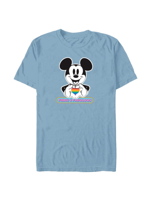 Mickey Mouse Pride Fierce & Fabulous Rainbow Heart - Short Sleeve Blended T-Shirt for Adults - Customized-Ocean Blue