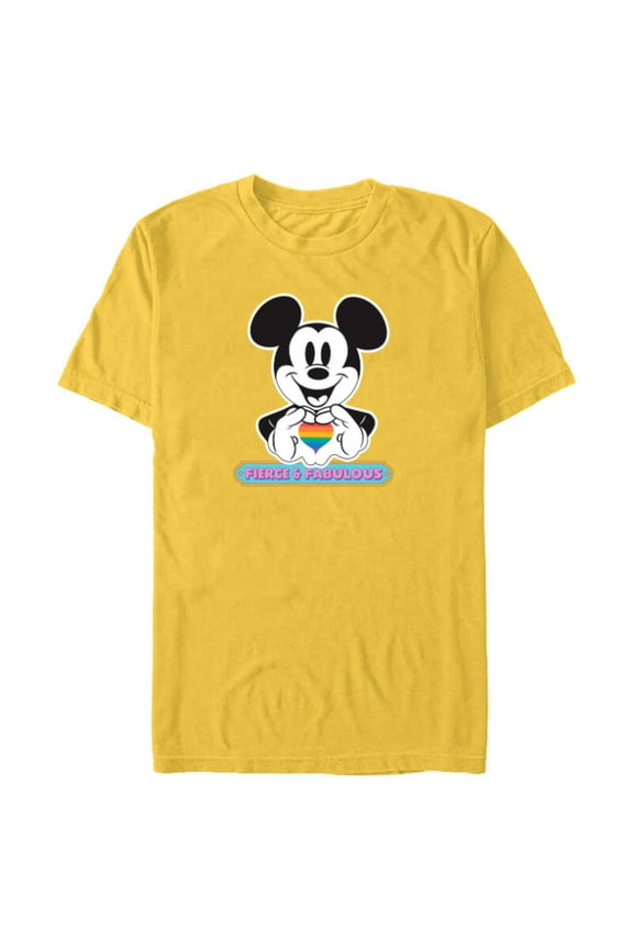 Mickey Mouse Pride Fierce & Fabulous Rainbow Heart - Short Sleeve Blended T-Shirt for Adults - Customized-Yellow